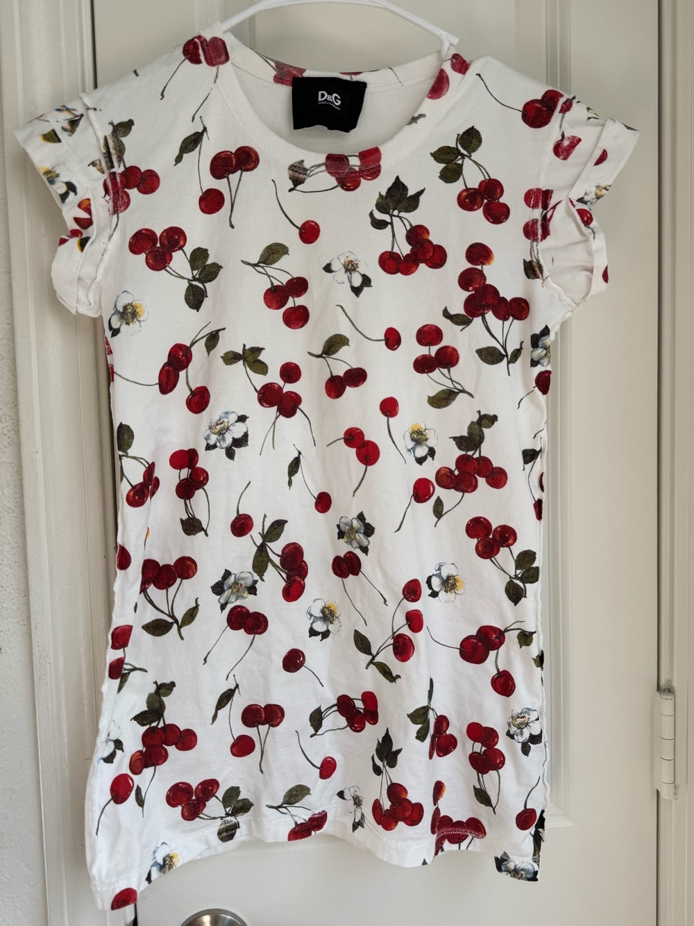 Dolce & Gabbana White Tee with Red Cherry Print